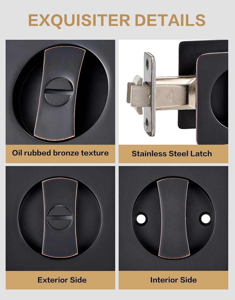 Lethato Pocket Door Hardware Oil Rubbed Bronze, Pocket Door Lock, Pocket Door Latch, Contemporary Pocket Door with Privacy Lock (1 Pack, Square Rounded-Corner) - Image 3